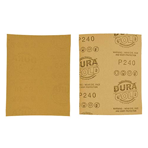 Dura-Gold Premium 1/4 Sheet Gold Sandpaper Sheets, 240 Grit (Box of 400) - size: 240-Grit