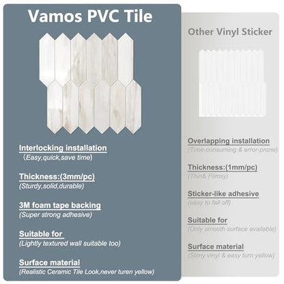 Vamos Tile Glossy Wood Marble Grain Backsplash Tile Peel and Stick, 12.8 x 12.8 Inch 10 Sheets Long Hexagon PVC Self Adhesive Mosaic Wall Tiles Stick on Backsplash for Kitchen and Bathroom - color: Glossy Wood Marble Pinkish Grain