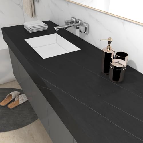 Decotalk 35x200 Inch Large Countertop Contact Paper Waterproof Black Marble Contact Paper Self Adhesive Black Wallpaper for Kitchen Marble Contact Paper for Countertops, Dark Countertop Vinyl Wrap - size: 35" x 200"