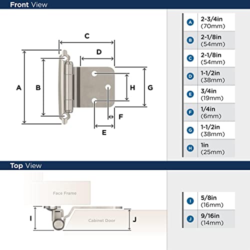 Amerock 1 Pair Variable Overlay Reverse Bevel Satin Nickel Cabinet Hinge - color: Satin Nickel, size: Reverse Bevel