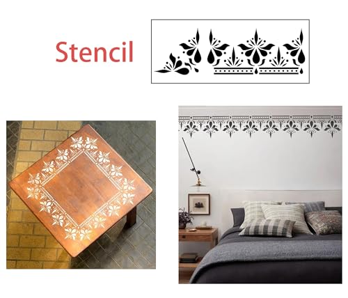 Inlay Border Stencil Set – Pack of 7 Reusable Boho Indian Pattern Stencils for Wood, Wall, Fabric, and Furniture Painting