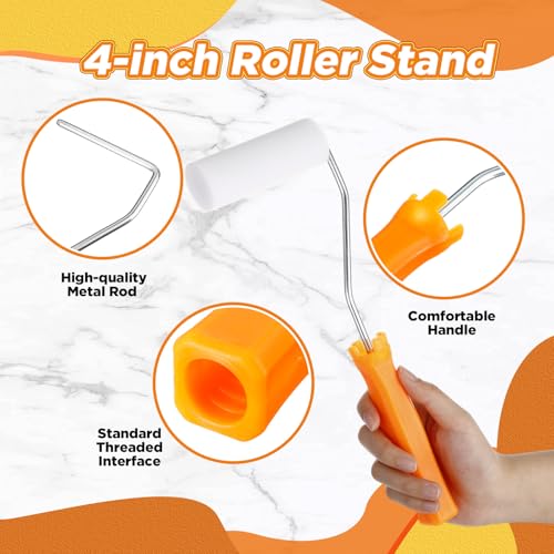 24 Pcs 4 Inch Foam Paint Rollers with Roller Frame Kit High Density Foam Paint Roller House Painting Supplies, Mini Rollers Accessories for Painting Walls, Doors, Furniture, Trim, Cabinets