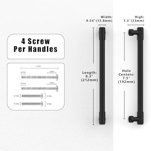 10 Pack Matte Black Cabinet Pulls 7.5 Inch(192mm) Kitchen Cabinet Handles Cabinet Hardware for Drawer Pulls - color: Matte Black, size: 7.5" Hole Center