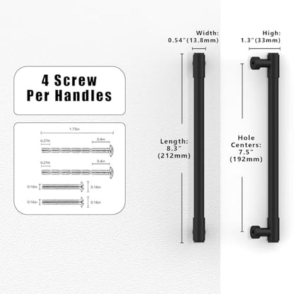 10 Pack Matte Black Cabinet Pulls 7.5 Inch(192mm) Kitchen Cabinet Handles Cabinet Hardware for Drawer Pulls - color: Matte Black, size: 7.5" Hole Center