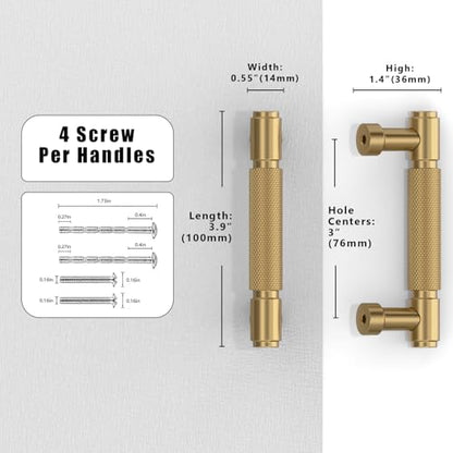 10 Pack Champagne Bronze Knurled Cabinet Pulls 3 Inch(76mm) Kitchen Cabinet Handles Cabinet Hardware for Drawer Pulls - color: Champagne Bronze, size: 3" Hole Center