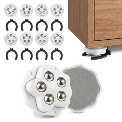 Self Adhesive Caster Wheels, 360 Rotation Furniture Rollers (8Pack, White) - color: White
