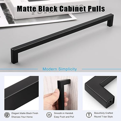 KNOBWELL 20 Pack| 320mm Black Drawer Pulls, 12-3/5 inch Stainless Steel Long Cabinet Pulls, Matte Black Handles for Kitchen Cabinet, Dresser Drawer, Cupboard, Wardrobe and Chest - color: Matte Black, size: Hole Center:12-3/5 inch(320mm)