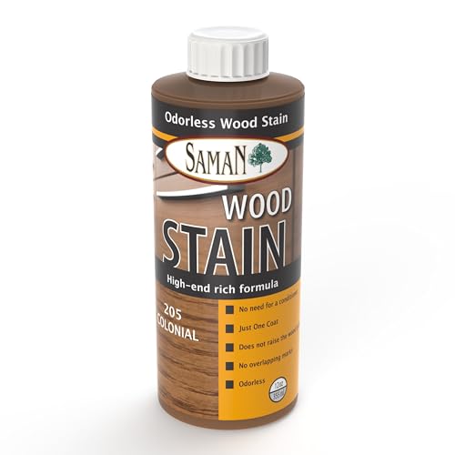 SamaN Interior Water Based Wood Stain - Natural Stain for Furniture, Moldings, Wood Paneling, Cabinets (Colonial TEW-205-12, 12 oz) - color: Colonial, size: 12 oz