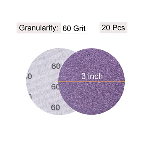 uxcell 20Pcs 3-Inch Purple Sanding Discs 60 Grits Hook and Loop Professional Aluminum Oxide Sand Paper Wet Dry Polish for Wood Metal Paint Finishing - style: 60 Grit