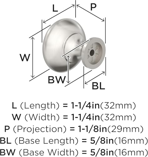 Amerock 1-1/4" Round Edona Satin Nickel Cabinet Knob - color: Satin Nickel, size: 1-1/4 Inch (32 mm) Diameter