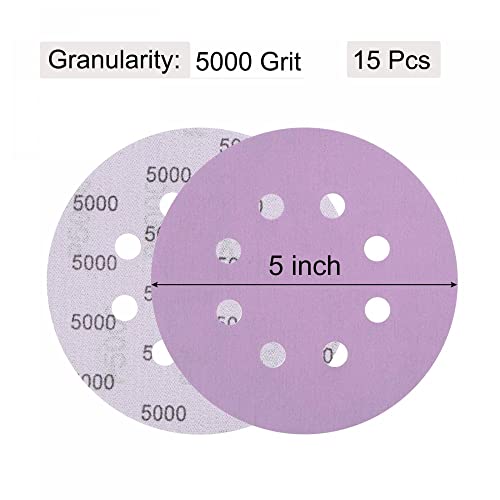 uxcell 15Pcs 5-Inch Purple Sanding Discs 5000 Grits 8 Hole Hook and Loop Professional Aluminum Oxide Sand Paper Wet Dry Polish for Wood Metal Paint Finish - style: 5000 Grit
