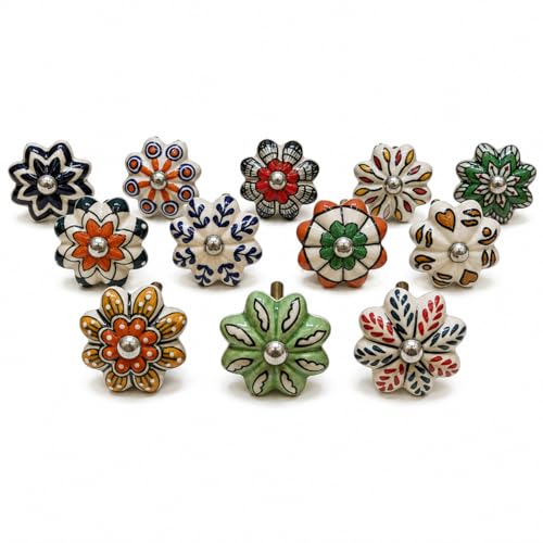 Ceramic Cabinet Knobs, Set of 12 Colorful Floral Drawer Knobs