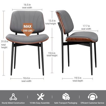 REONEY Dining Chairs Set of 4, Mid-Century Modern Kitchen Chairs, Gray - color: Dark Gray Shell Strips