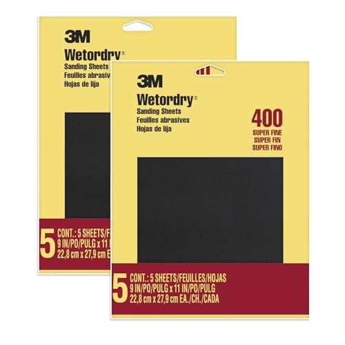 3M Wetordry Sandpaper, 9 in. x 11 in., 400 Grit, 5 Sheets, for Sanding Between Coats of Varnish, Lacquer, Paint & Other finishes, Waterproof Paper,Sanding Paper (9085NA), 2-Pack - style: Super Fine, 2-Pack (10 Sheets)