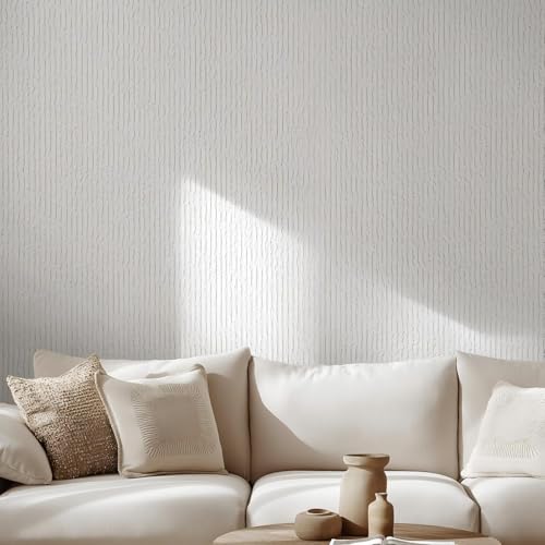 3D Faux Stone Peel and Stick Roll-15.7"x110"Thick PVC Foam Wall Paneling,DIY Self Adhesive Removable Waterproof&Sound Dampening for Cement Texture Accent Wallpaper for Living Room,Bedroom(Off-White) - color: Off-White