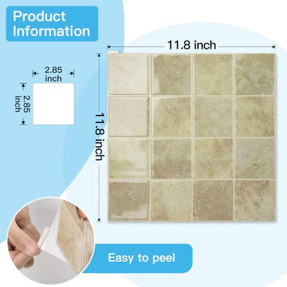 Art3d Grid Design Peel and Stick Backsplash, 10-Pack, 12 x 12 in, Khaki - color: Khaki