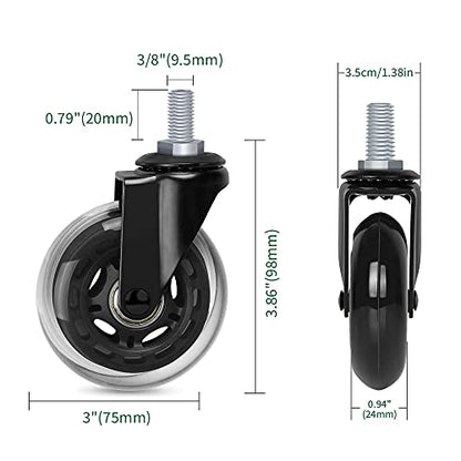 3" Thread Screw in Office Chair Caster Wheels, 3/8"-16x1(Not Metric M10), Safe for All Floors, PU Rubber Furniture,Carts Stem Caster Wheels,No Scratch,650Lbs Weight Capacity - style: Nylon Lock Nuts