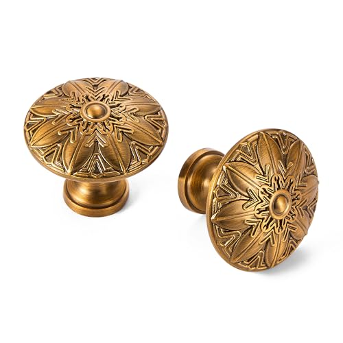 10Pcs Round Cabinet Knobs 1-1/4 Inch Antique Gold Knobs for Kitchen Drawers - color: Antique Brass, size: Dia 1.25 inch