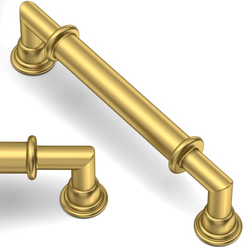 10 Pack Vibrant Brushed Moderne Brass Cabinet Pulls 4 Inch(102mm) Heavy-Duty Solid Kitchen Cabinet Handles Cabinet Hardware Drawer Pulls - color: Vibrant Brushed Moderne Brass, size: 4" Hole Center