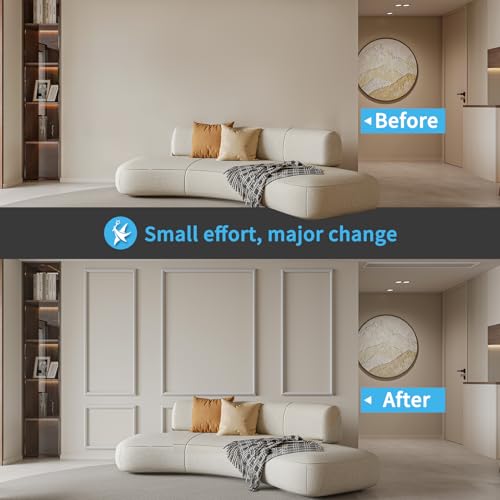 Art3d Pre-Cut Wall Molding Set, Ready-to-Assemble Panels, 3 Top 3 Bottom - color: White: Style 2