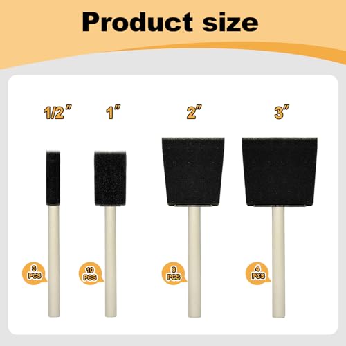 Foam Brush 25pcs with High Density Foam (1/2", 1", 2", 3") - size: 1/2"-3" assorted 25pcs