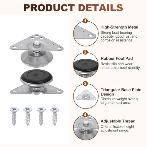 uxcell 4pcs Furniture Leveling Feet Adjustable Metal Feet (26x11x39mm) - size: 26 x 11 x 39mm