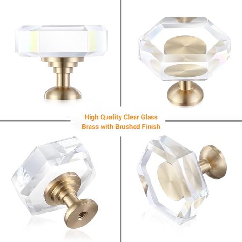 Guank 2-Pack Brass Base Crystal Drawer Knobs,Glass Crystal Gold Cabinet Knobs,1-5/16-Inch Hexagon,Kitchen Hardware Pulls, Modern Bathroom Hardware knob - color: hexagonal-1.2inch, size: 2 Pack