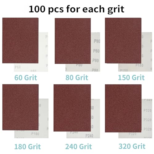 100 PCS 1/4 Sheet Sandpaper for Palm Sander 4.5" x 5.5" Sandpaper Sheets 600 Grit Hook and Loop Sandpaper Aluminum Oxide 1/4 Sandpaper Sheets Sanding Blocks for Metal, Woodworking (600 Grit) - size: 600 Grit