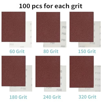 100 PCS 1/4 Sheet Sandpaper for Palm Sander 4.5" x 5.5" Sandpaper Sheets 600 Grit Hook and Loop Sandpaper Aluminum Oxide 1/4 Sandpaper Sheets Sanding Blocks for Metal, Woodworking (600 Grit) - size: 600 Grit