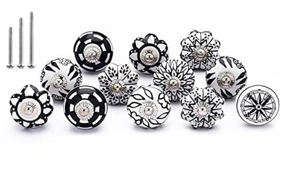 NAQSH Ceramic Cabinet Knobs Kitchen Drawer Knob Handpainted Cupboard Door & Drawers Pulls (Black & White, 12) - style: Black & White