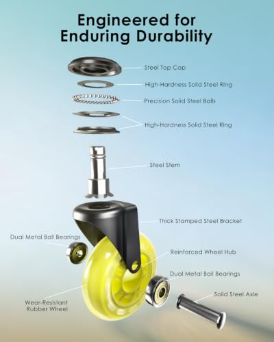 RidRed Gaming Chair Wheels - Heavy-Duty Office Chair Wheels - Replacement Rubber Casters- Universal Fit 3 Inch Chair Casters, Noise Free, Fits 98% Chair, for All Floor - color: Yellow