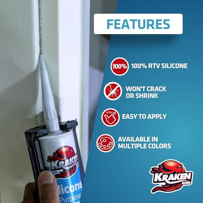 Kraken Bond RTV Silicone Sealant Gray (48 x 10.1 fl.oz.)%100 Waterproof Silicone Caulk Kitchen and Bathroom, All Purpose, Window Caulking Sealant Outdoor, RV, 48 Pack