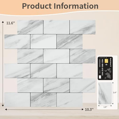 DICOFUN 1 Sheet White Stone Peel and Stick Backsplash Wall Tile, 12"x12" Thick PVC Subway Tile Backsplash for Kitchen and Bathroom - color: White Stone, size: 1 Sheet, 12"x12"x0.12"