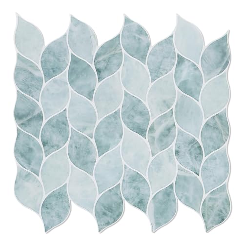 Tilingview 10 PCS Leaf Design Peel and Stick for Kitchen Backsplash, Premium Self-Adhesive Tiles Wall Stickers (Blue Green) - color: Blue Green, size: 12"x12"x0.04"