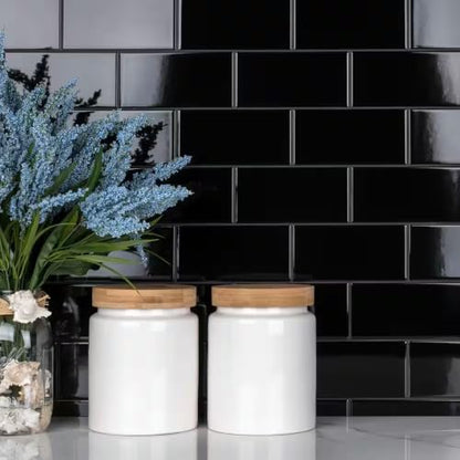 STICKGOO 10-Sheet Backsplash Peel and Stick Subway Tile(Thicker Design) - color: Black with Gray Grout