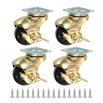 PATIKIL 1.5 Inch Ball Caster Wheels with Brake, 4 Pack 360° Rotating Swivel Top Plate Wheels 298 lbs Total Capacity Locking Caster with M4 Screws for Furniture Table Cabinet Gold - color: Gold, size: 1.5 Inch