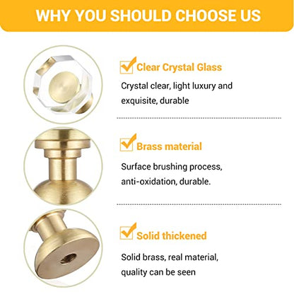 Guank 2-Pack 1-1/4-Inch Gold knob Dresser knobs White Cabinet Glass Crystal knobs Brass Drawer Polygonal Dresser Pulls, Drawer pulls - color: Polygonal-1.2inch, size: 2 Pack