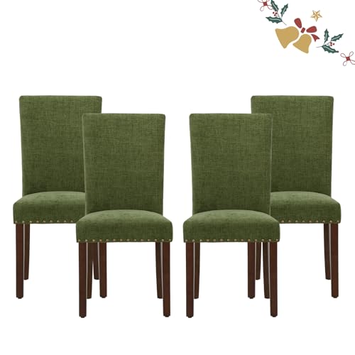 Parsons Dining Chairs Set of 4, Upholstered Nailhead Dining Room Kitchen Side Chair with Thick Cushions and Wood Legs, Green - color: Green, size: set of 4
