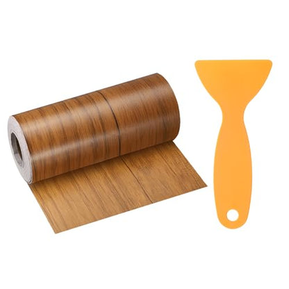 Wood Grain Repair Tape 4 Inch x 33ft Self Adhesive Repair Patch Tape Simulated Wooden Floor Tapes with Plastic Scraper for Tables Doors Windows Furniture, Dark Brown Wood
