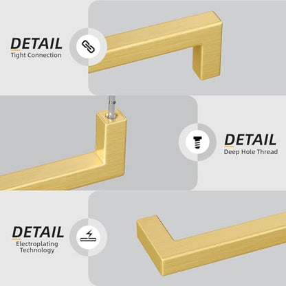 Goldenwarm 35 Pack 5 in Gold Cabinet Handles Square Drawer Pulls - color: Gold, size: 5 Inch Hole Center