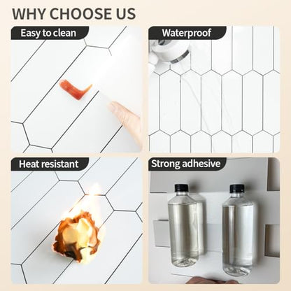 DICOFUN 10-Sheet Long Hexagon Peel and Stick Backsplash, 12"x12" PVC Stick on Backsplash Wall Tiles for Kitchen and Bathroom (Polished White) - color: Polished White, size: 10 Sheets, 12"x12"x0.12"