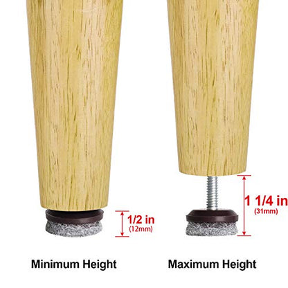 Anwenk Furniture Levelers Adjustable Furniture Feet Leveling Table Chair Levelers T-Nut Leg Levelers with High-Density Felt, 1/4-20x1" Threaded Shank T-Nuts,12 Pack - color: T-nut Brown 12p
