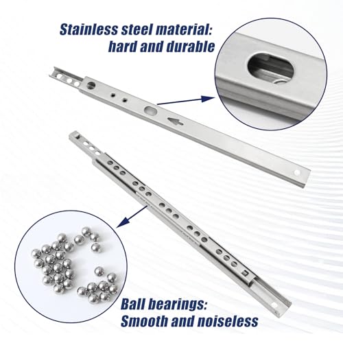 2Pcs 214mm/8.43" Silver Stainless Steel Drawer Slides (1 Pair) - size: 214mm/8.43"