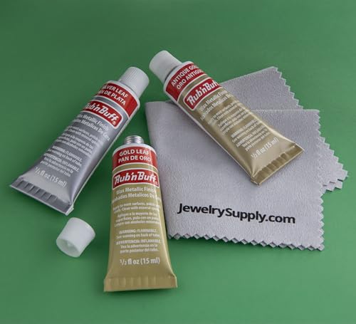 Rub-N-Buff 3 Color Assortment with Premium Buffing Cloth (Silver Leaf, Antique Gold, Gold Leaf)