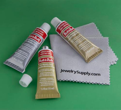 Rub-N-Buff 3 Color Assortment with Premium Buffing Cloth (Silver Leaf, Antique Gold, Gold Leaf)