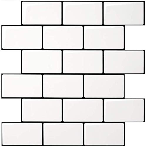 Art3d 10-Pack Subway Tiles Peel and Stick Backsplash, White, 12 x 12 Inch - color: White With Black Grout