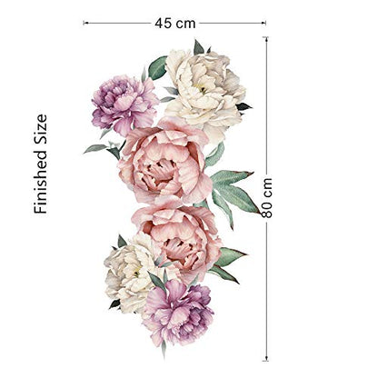 Kiddale Peony Rose Flowers Wall Sticker,Vintage Pink