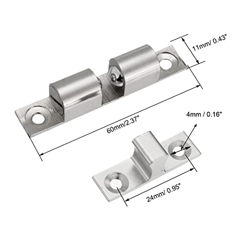 uxcell 2pcs Cabinet Door Closet Brass Double Ball Catch, Tension Latch 60mm Length Silver Tone - size: 60mm