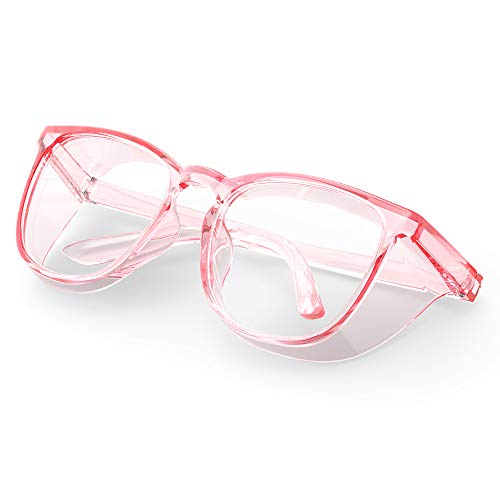 TOREGE Safety Goggles, Pink Safety Glasses With Anti-Fog And Anti-Blue Light Lense, Light And Comfortable, Perfect Alternatives To Regular Protective Eyewear Goggles For Nurses(Light Pink&Clear Lens) - color: Light Pink&clear Lens