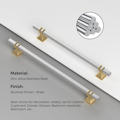 25 Pack 7-1/2 Inch Brushed Nickel and Gold Cabinet Pulls - color: Brushed Nickel & Matte Gold, size: 7-1/2 inch (192mm) Hole Center Pull